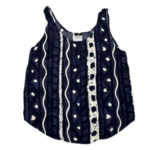 Vintage‎ Judy Knapp Navy and White abstract Patterned sleeveless Tank Top Medium